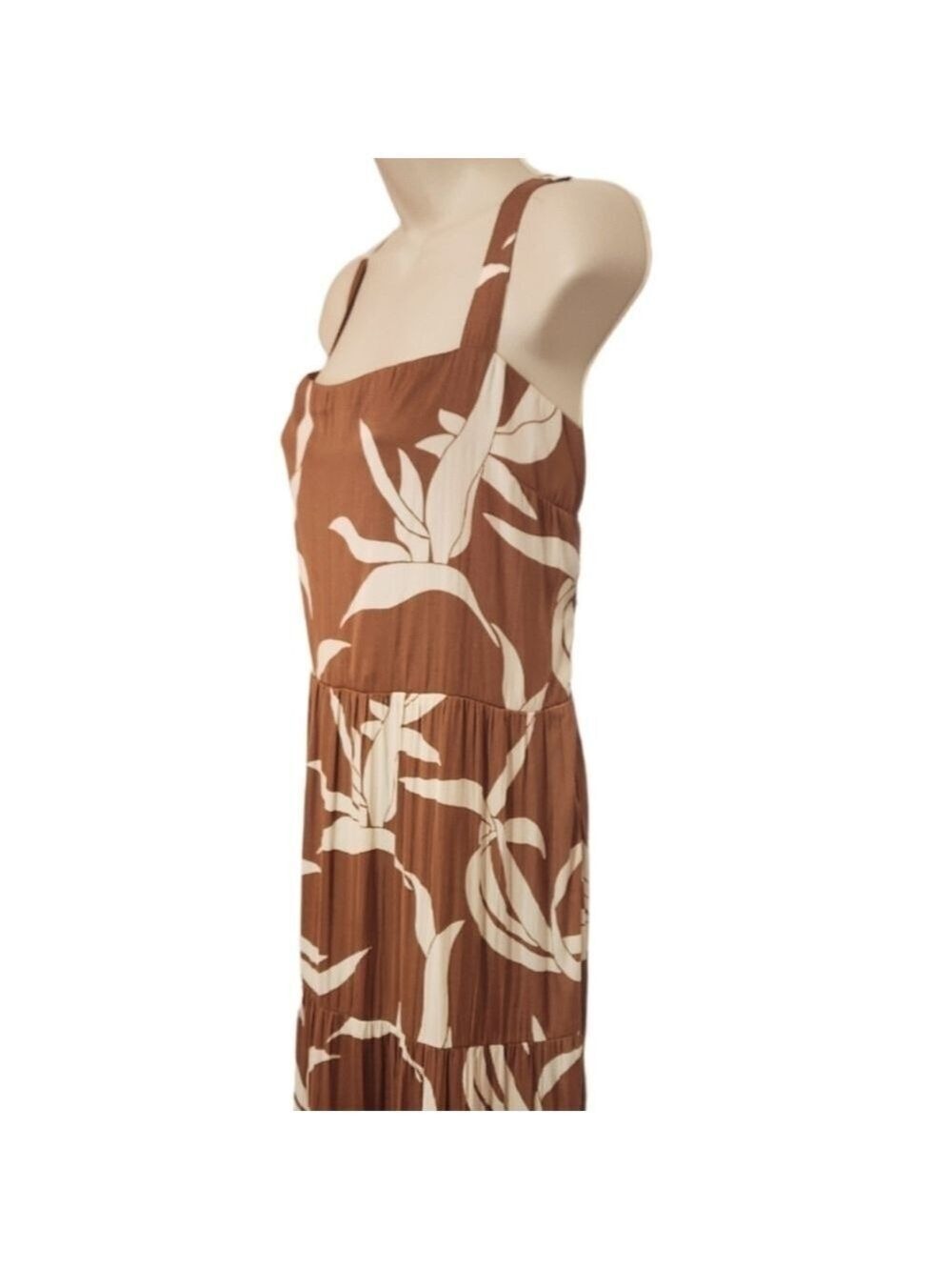 Sanctuary Brown Beige Floral Maxi Strappy Summer Dress Size 12 - Picture 4 of 12